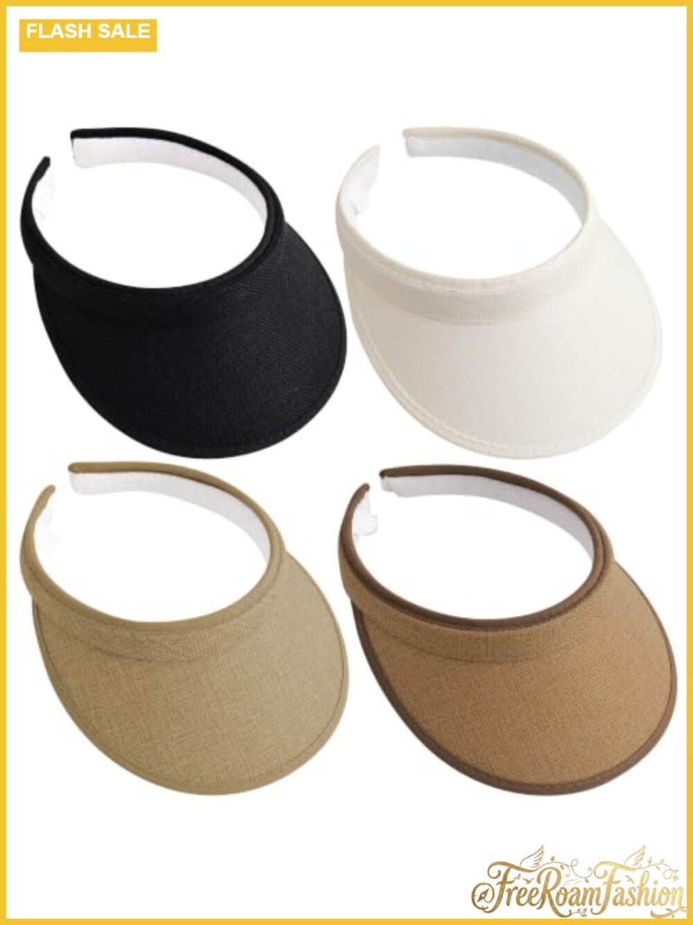 4 Pack Clip-On Sun Visor Hats Open Back Adjustable Polyester Sport Visor